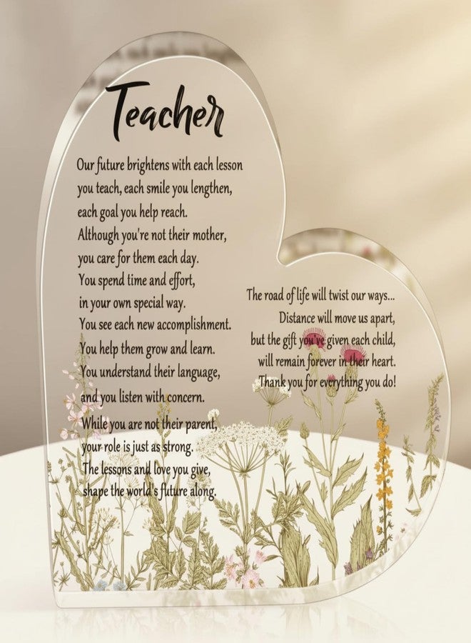 Roowest Teacher Appreciation Gifts Acrylic Heart Plaque Thank You Teacher Gifts for Her Women Paperweight Keepsake for School Christmas Group Gift Party Favors Desktop Decorations - Image 1